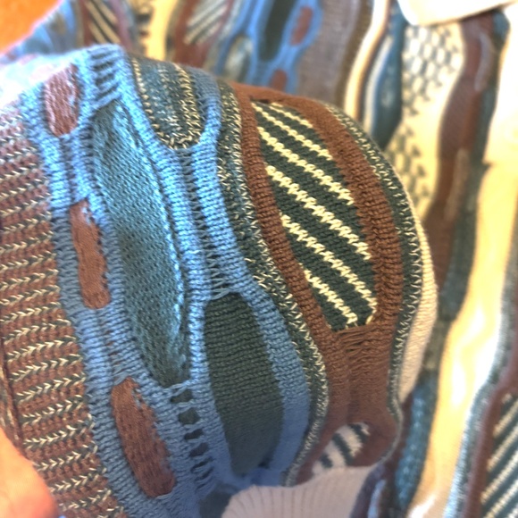 Retro ecru and blue mixed knit polo sweater NWT - Picture 5 of 11